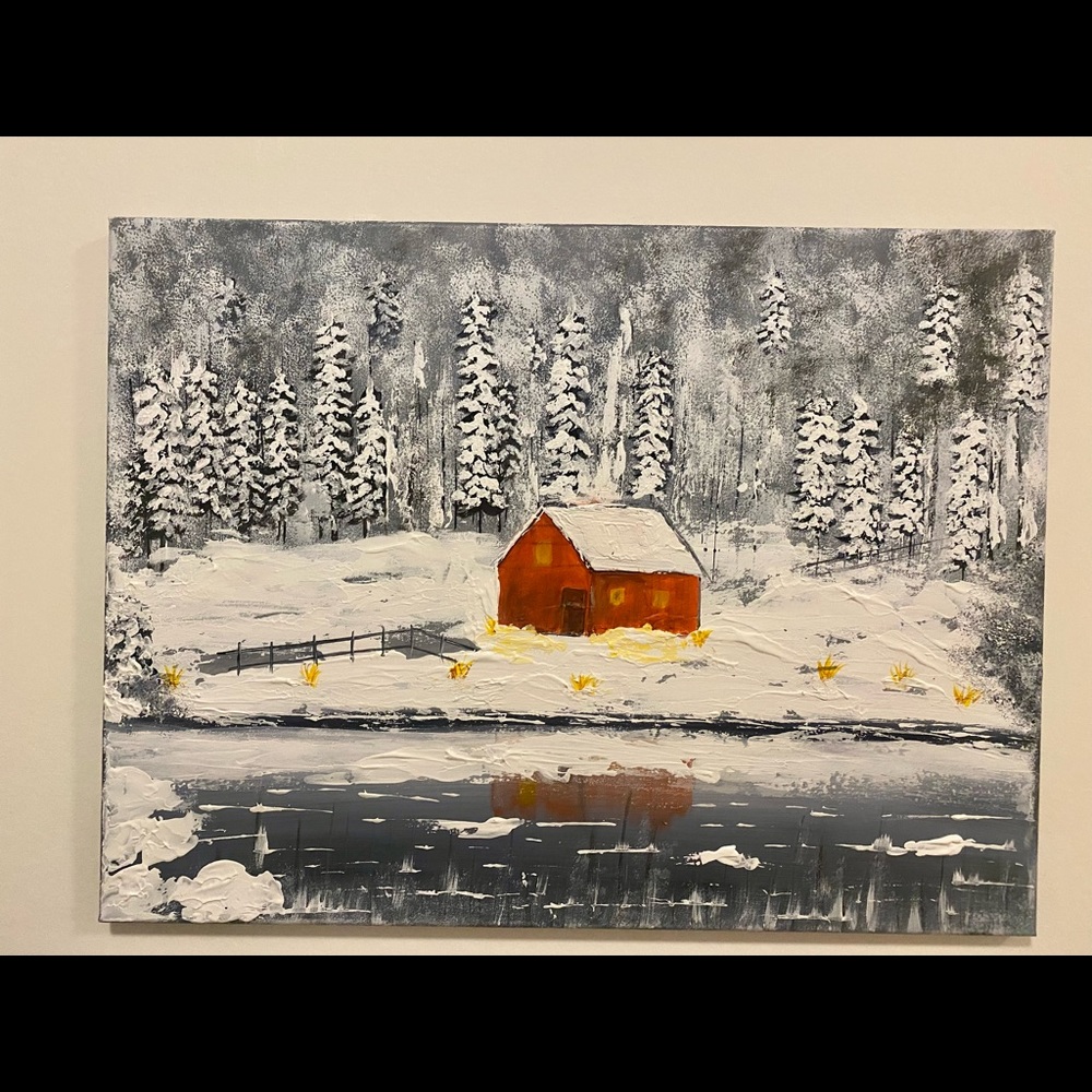 Snowy landscape painting